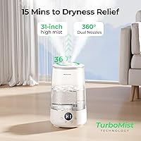 Vista 3 de Homvana Humidificadores para dormitorio y hogar, 3.6 L de llenado superior de niebla fría, 34 horas, súper largo, silencioso 23 dB, humidificador