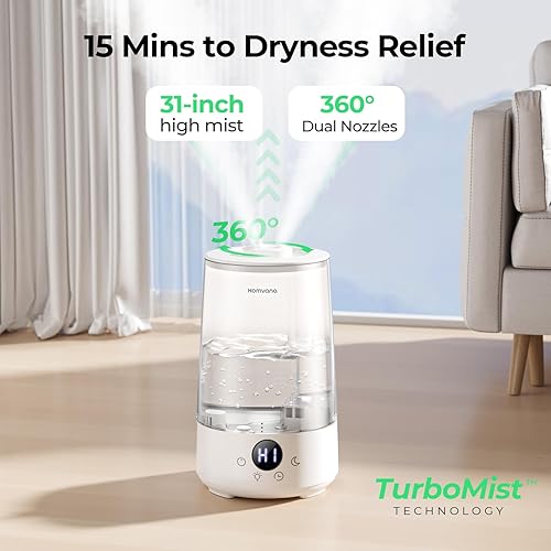 Miniatura 3 de Homvana Humidificadores para dormitorio y hogar, 3.6 L de llenado superior de niebla fría, 34 horas, súper largo, silencioso 23 dB, humidificador de