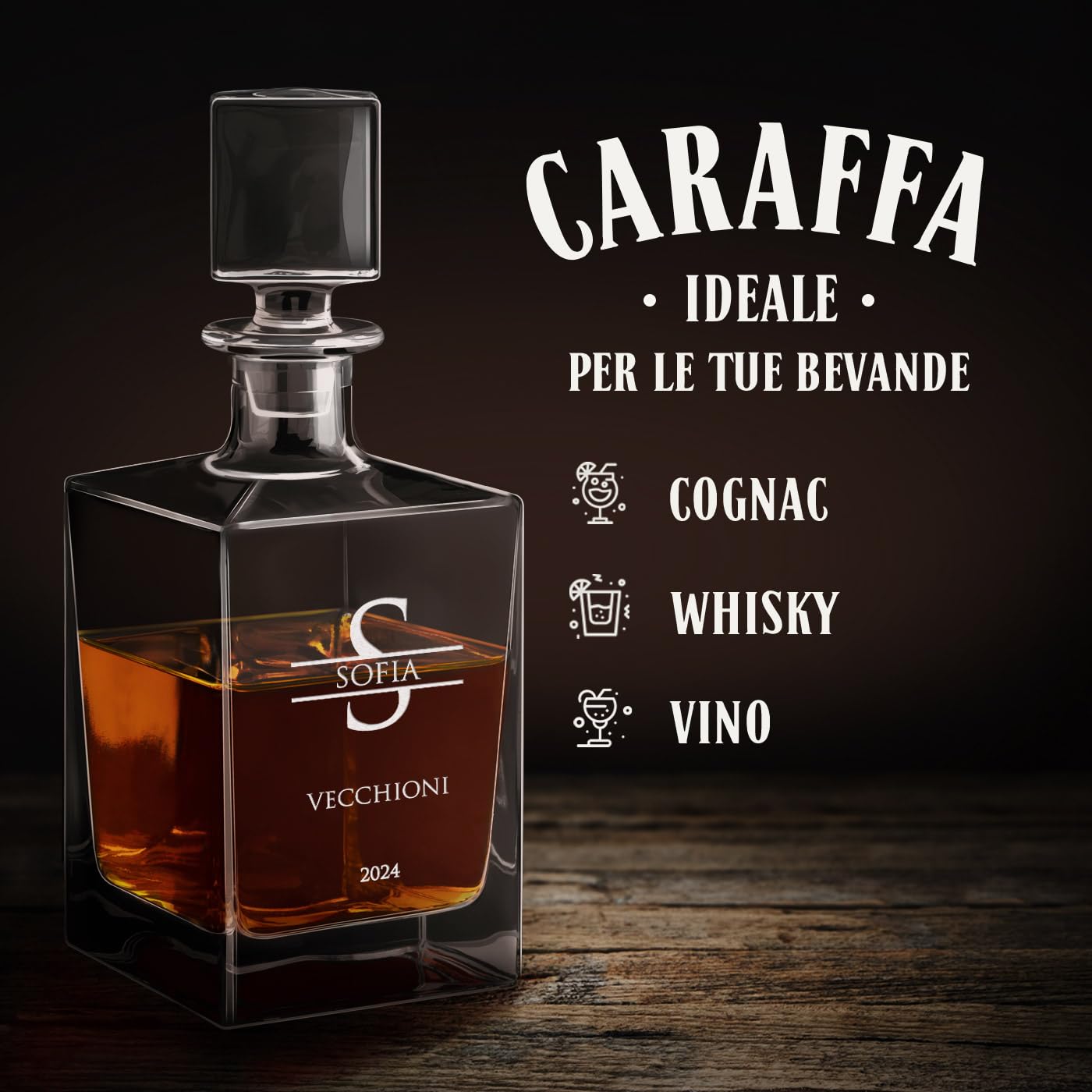 Set Decanter Per Whisky Maverton - Caraffa 810ml Con 4 Bicchieri, Incisione Personalizzata | Regalo Elegante - Foto 5