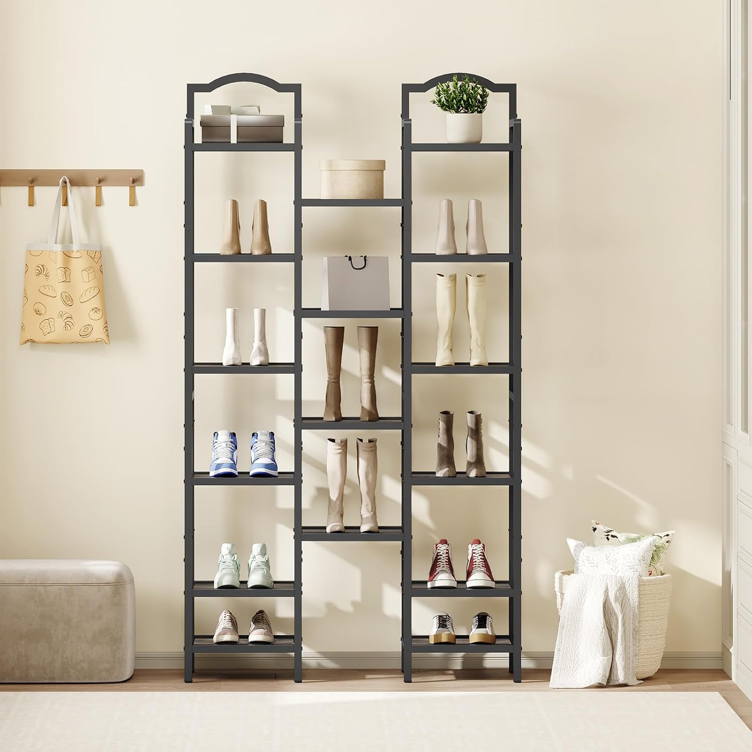 Free Standing Shoe Rack, Tall Boots Rack Organizer, 12-Tier Tall Shoe Rack, Vertical Shoe Organizer for Small Spaces, SS09BRY1-SS50BC