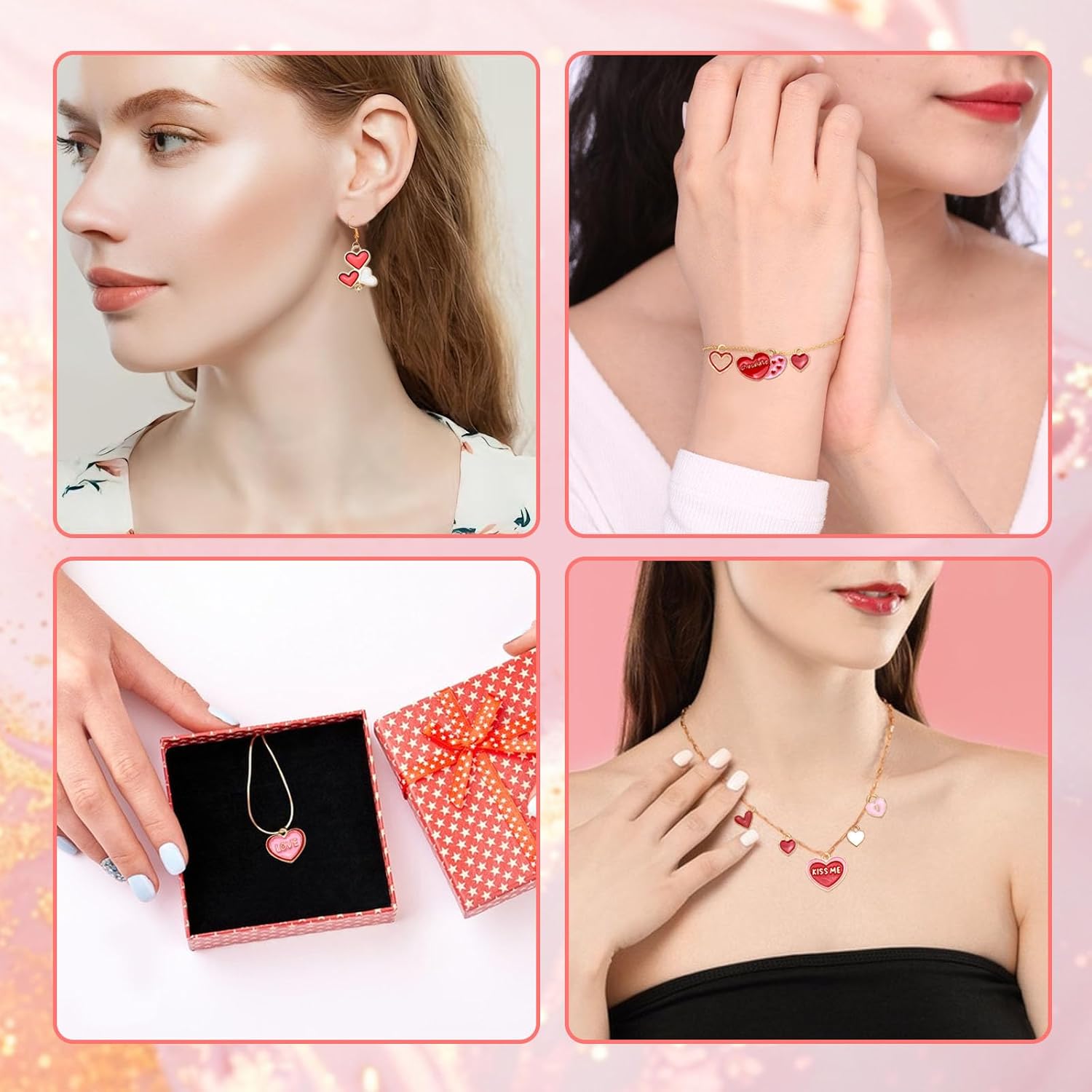 MARFOREVER 120 Pcs Valentine Heart Charms for Jewelry Making, Valentines Day Charms Bulk Gold Enamel PInk Red Heart Charm Pendants for Bracelets Necklace Earrings DIY Crafts Valentine's Day Gifts - Image 7