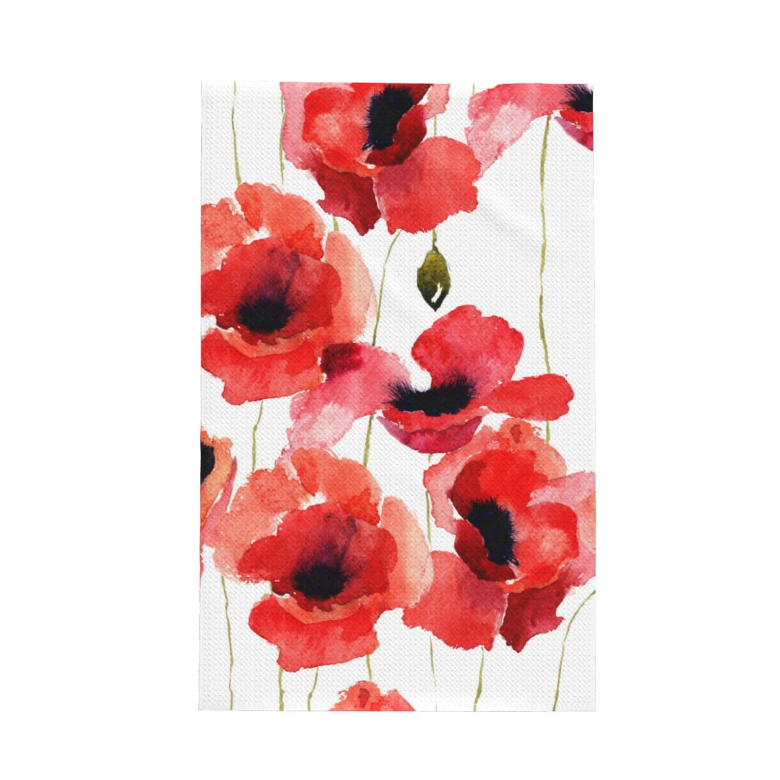 GRatka Watercolor Painting Red Poppy Floral,Waffle Tea Towels Kitchen Absorbent Dish Cloth Drying Dish Towels 41 x 66 cm