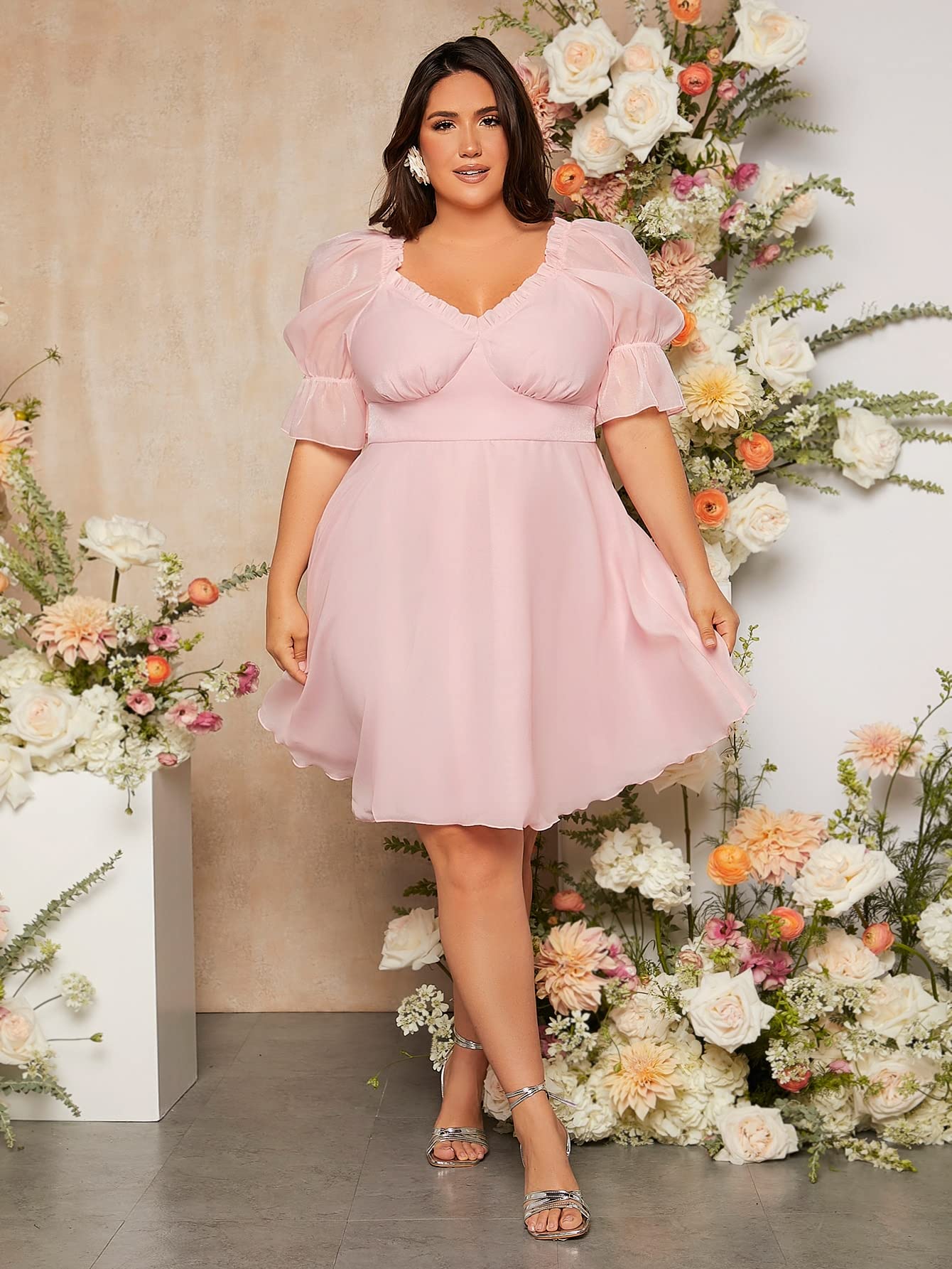 AOCATE Plus size dress Plus Frill Trim Flounce Sleeve Dress (Color : Baby  Pink, Size : 3XL): Buy Online at Best Price in UAE - Amazon.ae