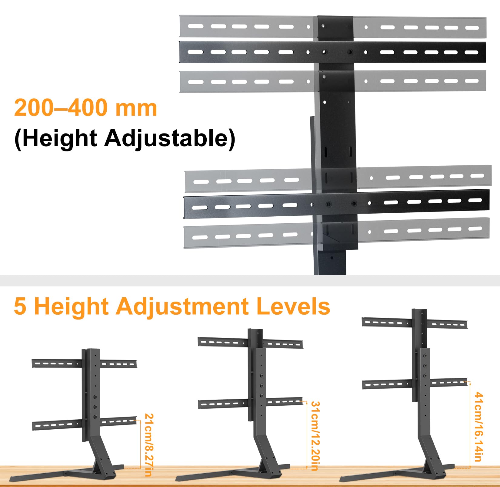 unho Supporto TV da Tavolo per 40-75 Pollici Porta TV Regolabile Stabile | Acciaio Ispessito, Peso Max 50kg, Max VESA 600x400mm, Ruotabile a sinistra e a destra 45°