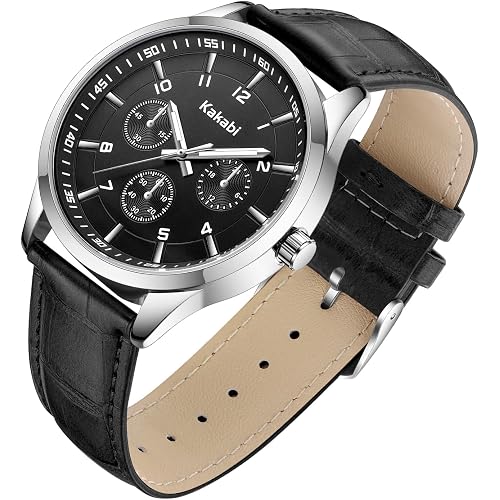 Watches for Men, 45mm Large Face Business Casual Analog Quartz Wrist Watch, Minimalist Fashion Dress Watch with Croco-Pattern Leather Strap, Daily Waterproof Mens Watches, Ideal Gift for Him