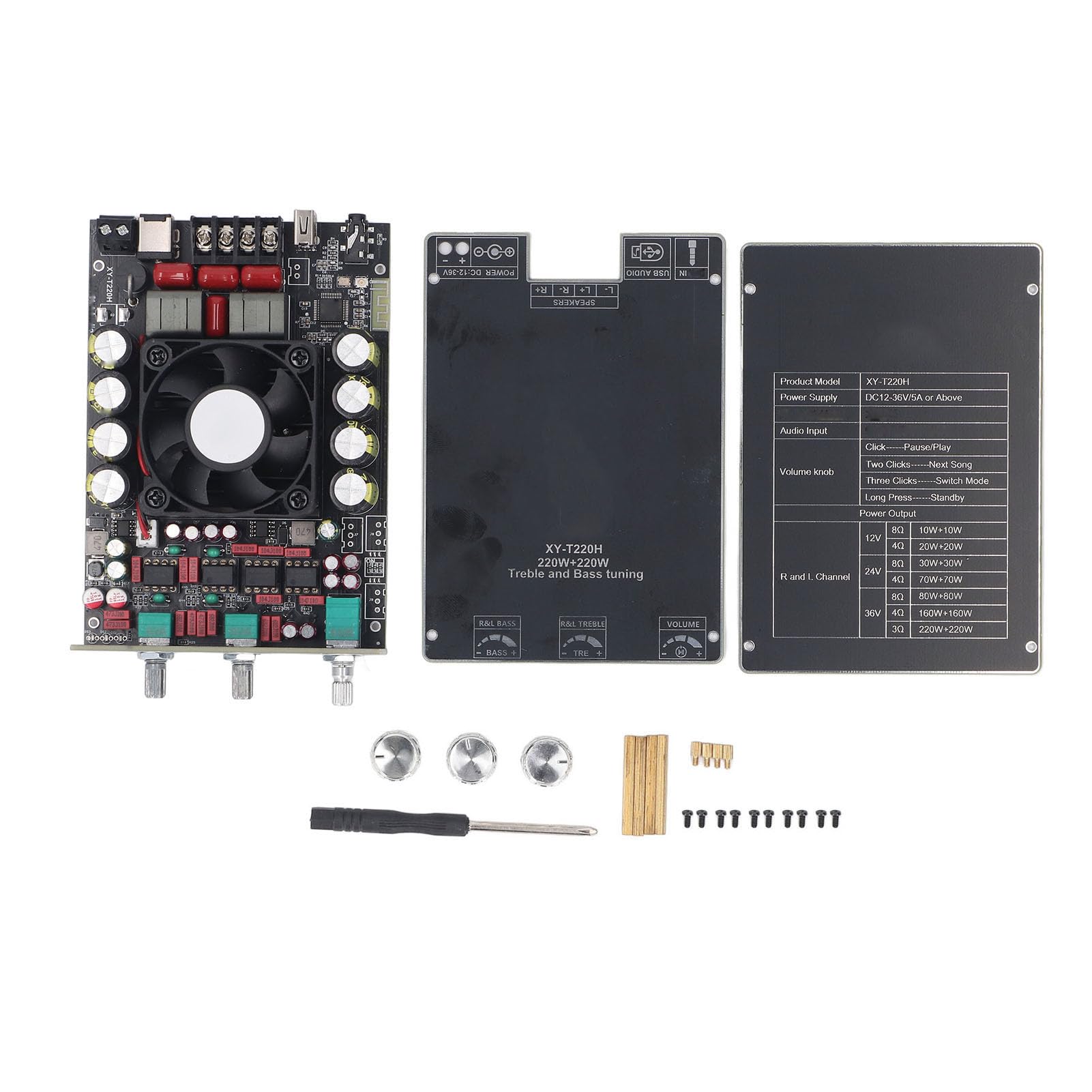 Placa Amplificadora Bluetooth 5.2, Módulo Amplificador de Potencia de Doble Canal de 220 W con Control de Agudos y Graves, para Teléfonos Inteligentes, Televisores y Portátiles