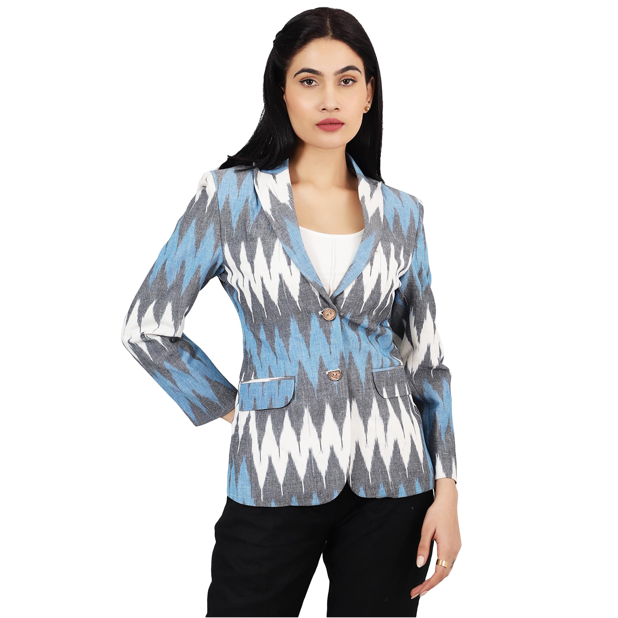 indophilia Womens Ikat Multicolored Cotton Blazer-picture-28
