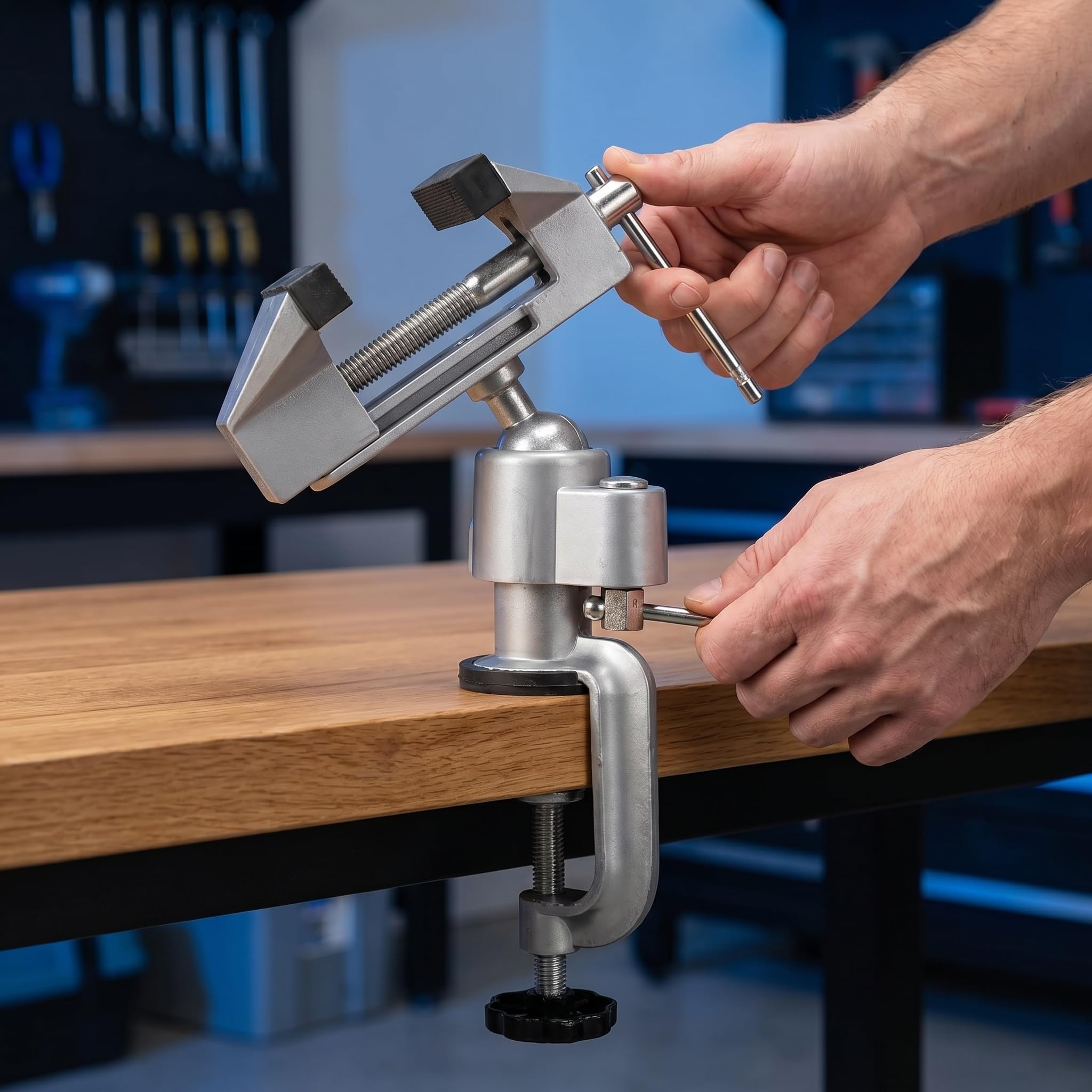Fasmov Tornillo de banco giratorio universal de 3 pulgadas con inclinación giratoria 360° para trabajo universal