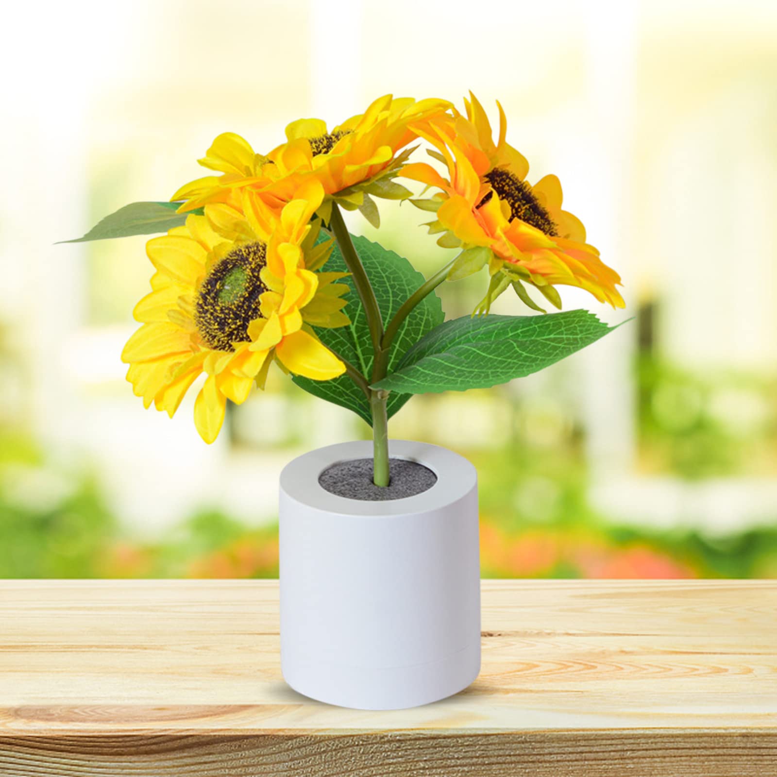 Lampada da tavolo a forma di girasoli, 3 teste con 27 LED, dimmerabile, luce notturna, ricaricabile tramite USB, con base, per camera da letto, soggiorno, scrivania, luce calda