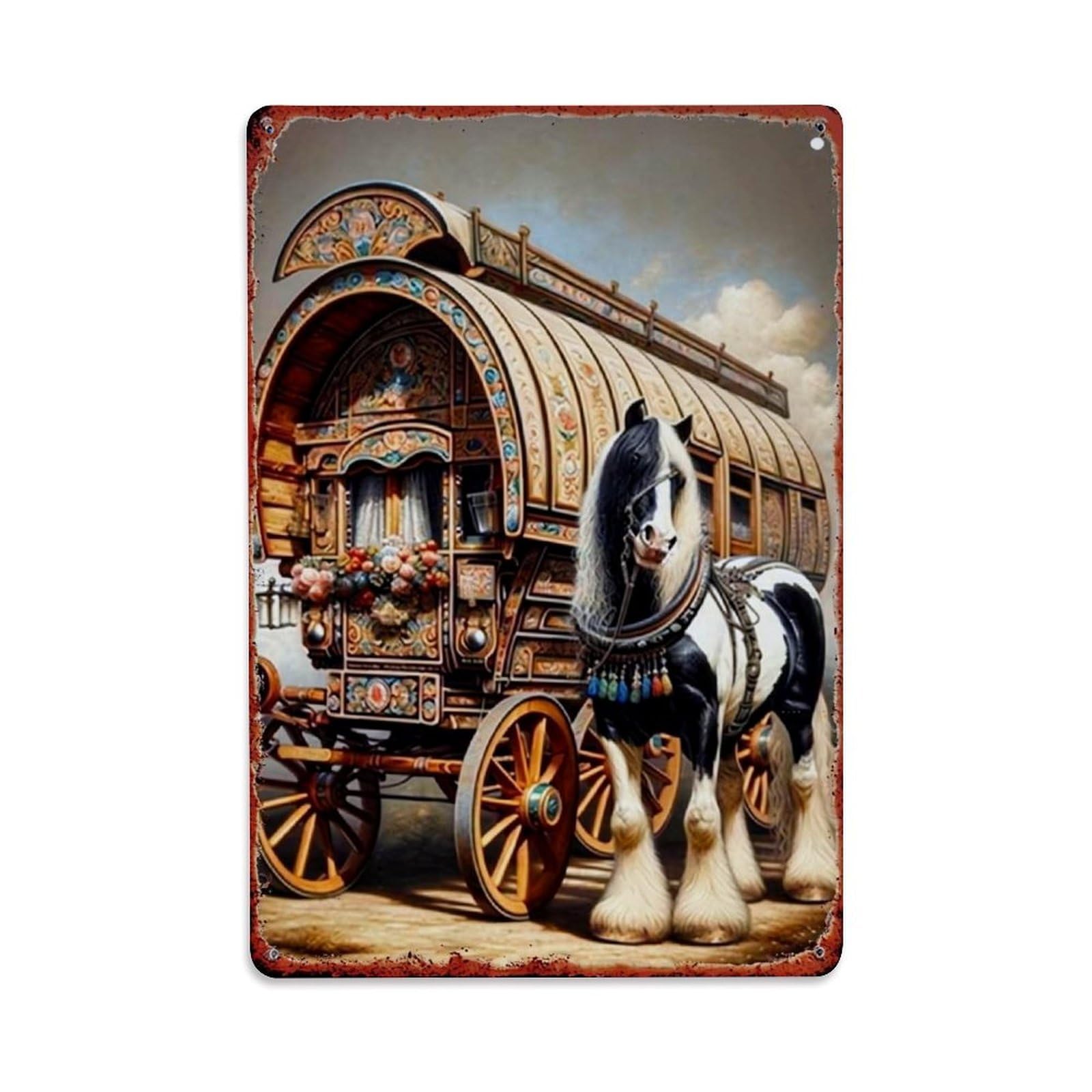Jdfenggu Vintage Carriage Horse Art Print Retro Metal Tin Sign, Decor Art Poster For Bar, Home, Man Cave, Kitchen, Laundry Room Gift 8X12inch