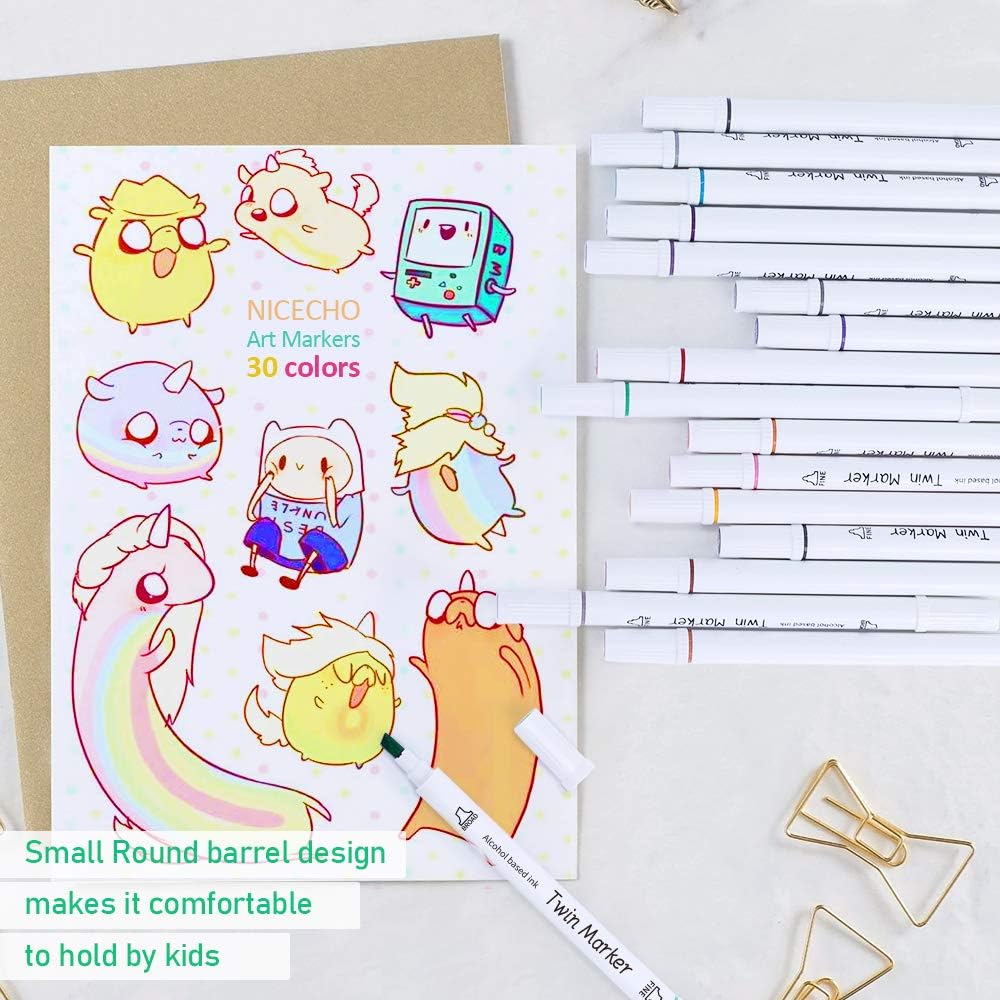 30 Colors Alcohol Markers, Dual Tip Art Markers for Kids, Permanent Sketch Marker Pens for Coloring Books Drawing : Arts, Crafts & Sewing