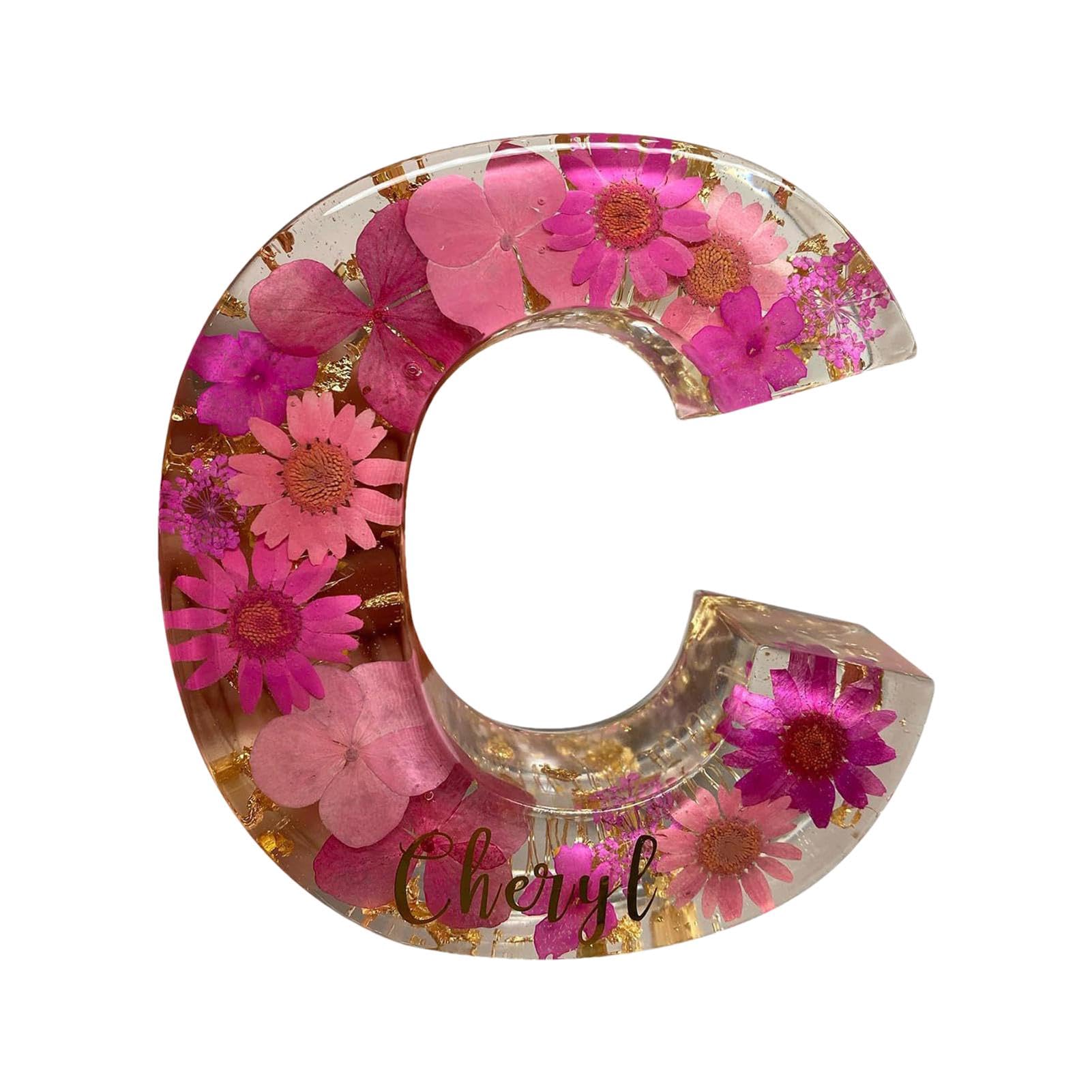 Floral Resin Night Light Letter, Dried Floral Resin Letters Night Light, Floral Resin Alphabet Night Light, Pressed Flower Resin Letters with LED Light, Creative Table Light Night Lamp for Bedroom