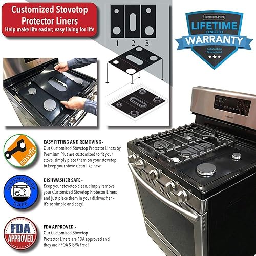 Miniatura 3 de Protectores de estufa Premium Plus para la gama de gas Frigidaire modelo FGGF3059TDA, corte personalizado, revestimiento de estufa fácil de limpiar,