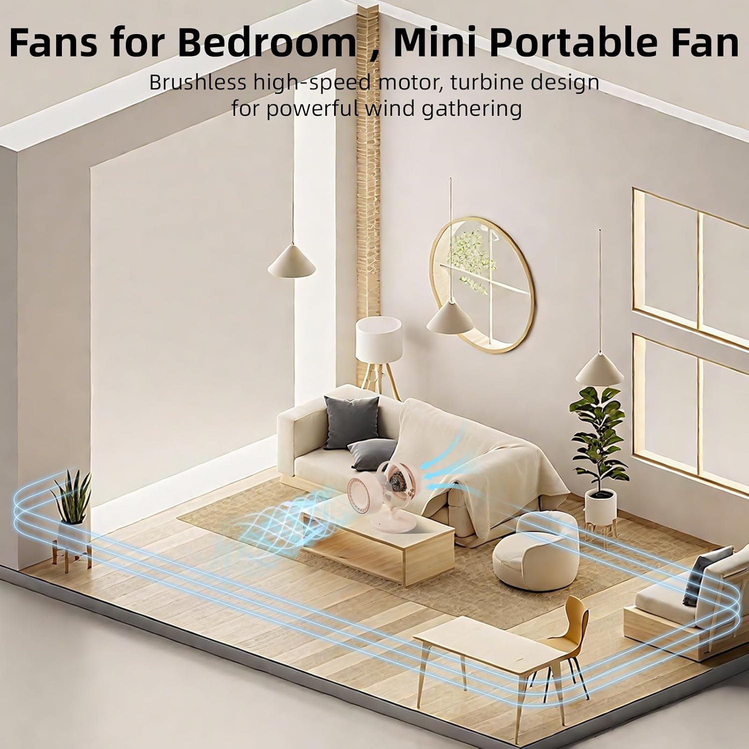 Air Circulator Fan,Desk Fan for Bedroom, Home and Office, Table Fans,Quiet 7.5 Inches, Fan for Bedroom,Rechargeable Portable Desk Fan,3 speeds,Can Be Fine-Tuned up and Down