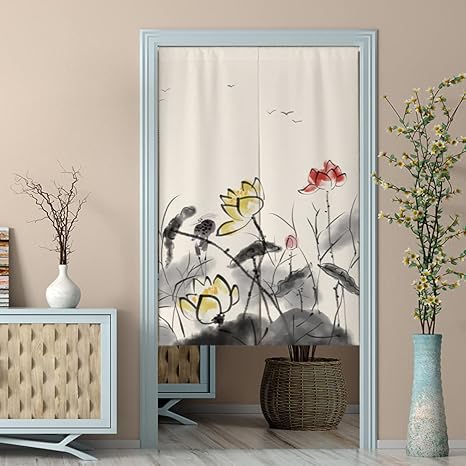 Amazon Co Jp Kmbignk のれん おしゃれ 目隠し 和風 インテリア 雑貨 ロング玄関 間仕切りカーテン 暖簾 蓮華 キッチン 居酒屋 飲食店 気分転換 カラー 和風テイストの部屋づくり 飾り物 新築祝い プレゼント 日除け 1 180cm 棚カーテン ホーム キッチン