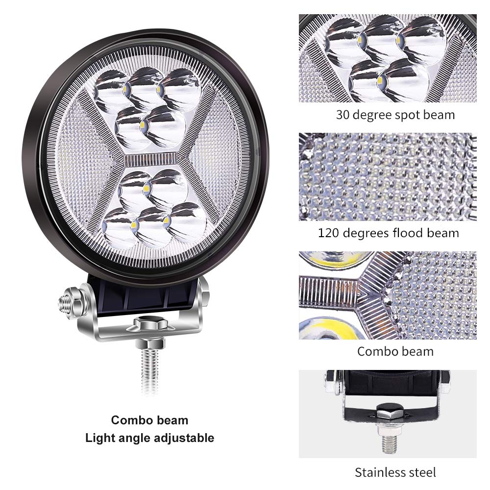 Luz de trabajo LED, 2 faros delanteros LED Spot Flood Combo Lights 12V 24V Off Road Driving Faros antiniebla Auxiliares Luces de circulación diurna para motocicleta SUV Barco Camión Tractor