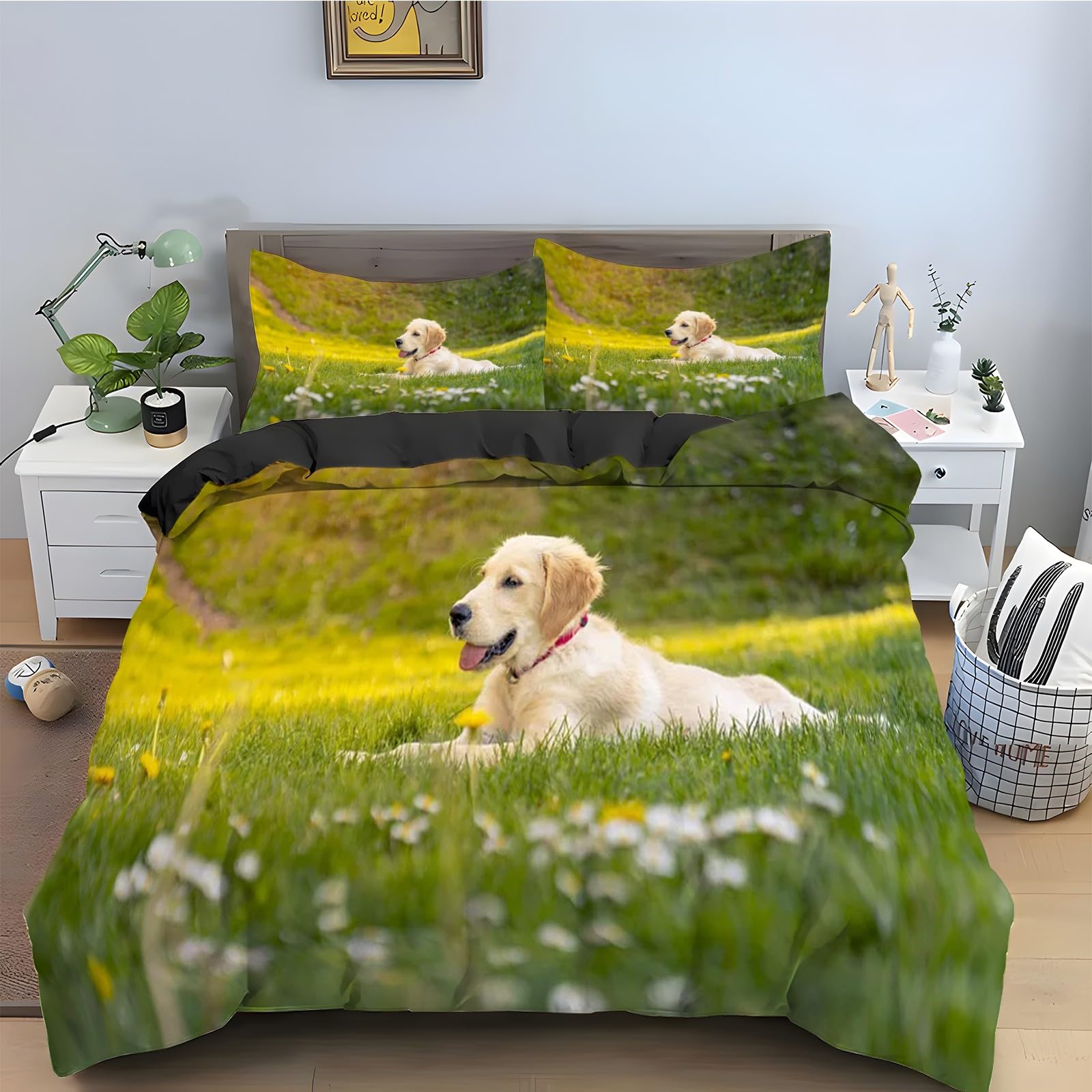 Housse de Couette 220x240 Récupérateur d'or Fermeture Éclair Pratique Microfibre