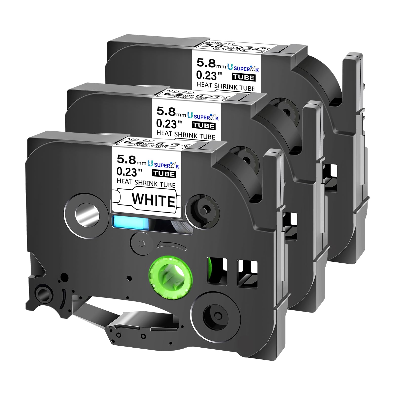 USUPERINK 3-pak kompatybilny z Brother HSe-211 HSe211 HS-211 HS211 czarny na białym tle taśma do etykiet z rurką termokurczliwą zastosowanie w drukarce PT-D400 PT-D450 PT-E300 PT-E500 PT-P750WVP (23" x 5,5 m, 5,8 mm x 5,8 mm x 1,5 m)