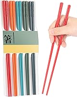 LIANGKEN 5 Pairs Dishwasher Safe Fiberglass Chopsticks - 9.5" Reusable Non-Slip Japanese Chinese Chopsticks, Colorful & Easy Grip