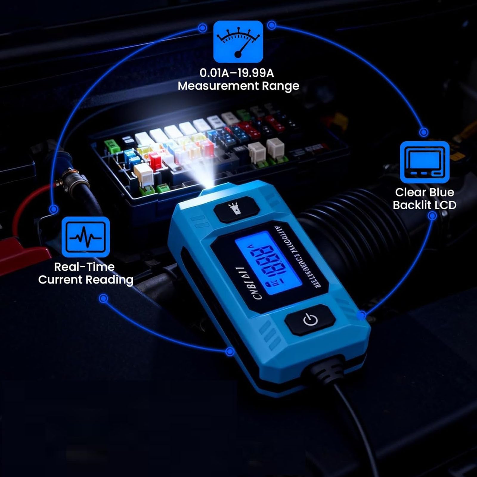 Automatischer Strommesser mit Hintergrundbeleuchtungsanzeige Stromkreisfehler Sondentester Stromtester 48 V 20 A einfachen Ablesen der Kfz Stromkreisfehlersonde