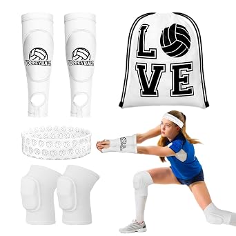 6 Pcs Volleyball Accessories Volleyball Knee Pads Arm Sleeves Drawstring Bag Softball Headbands Volleyball Protection Equipment Gifts for Women Training