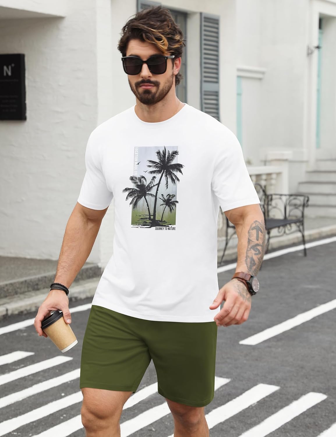 LecGee Men's Hawaiian Short Sleeve Tracksuit Summer T Shirt & Shorts set Aloha Tropical Two Piece Casual Daily Beach - Image 2