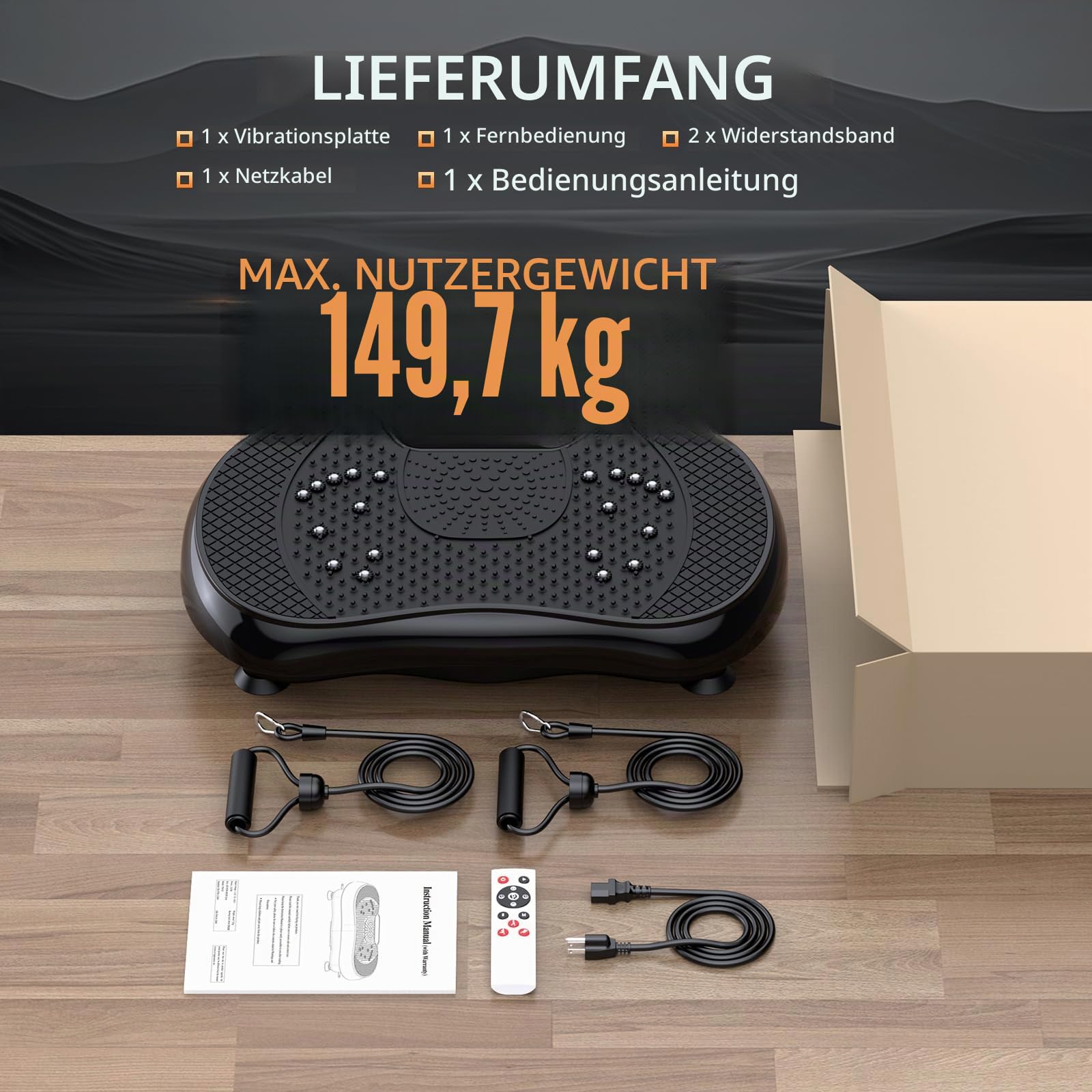 PBYRD Vibrationsplatte, 999 Intensitätsstufen + 5 Trainingsprogramme, Massagegerät & Fitnessgeräte für Ganzkörpertraining, 150 kg Kapazität Vibrationstrainer Zuhause für Abnahme, Muskelaufbau, Shaping