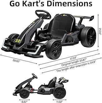 24V Electric Go Kart for Kids，Powerful Drift Kart With Adjustable Seat, 2x150 Motor, 8.5 Mph Speed, 4 Speed Modes, Led Lights, Music, and Honking Horn for Ages 6-12