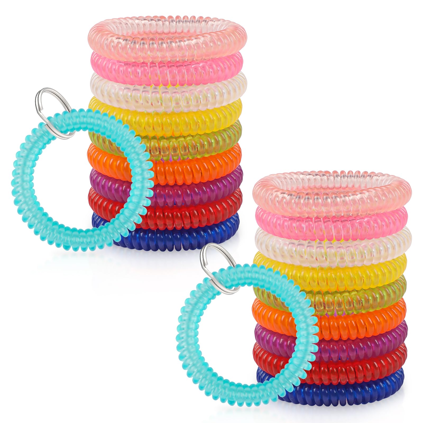 Uniclife 10 Color Wristlet Keychain Flexible Plastic Spring Spiral Coil Key Holder with Key Ring Chain