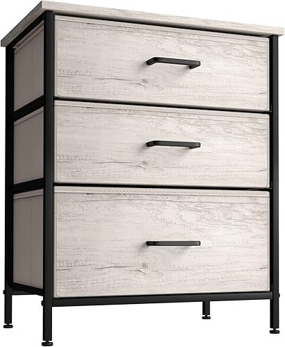 Miniatura 14 de Sorbus Cómoda de mesita de noche con 3 cajones de madera sintética, mesita de noche con almacenamiento, marco de acero, parte superior de madera,