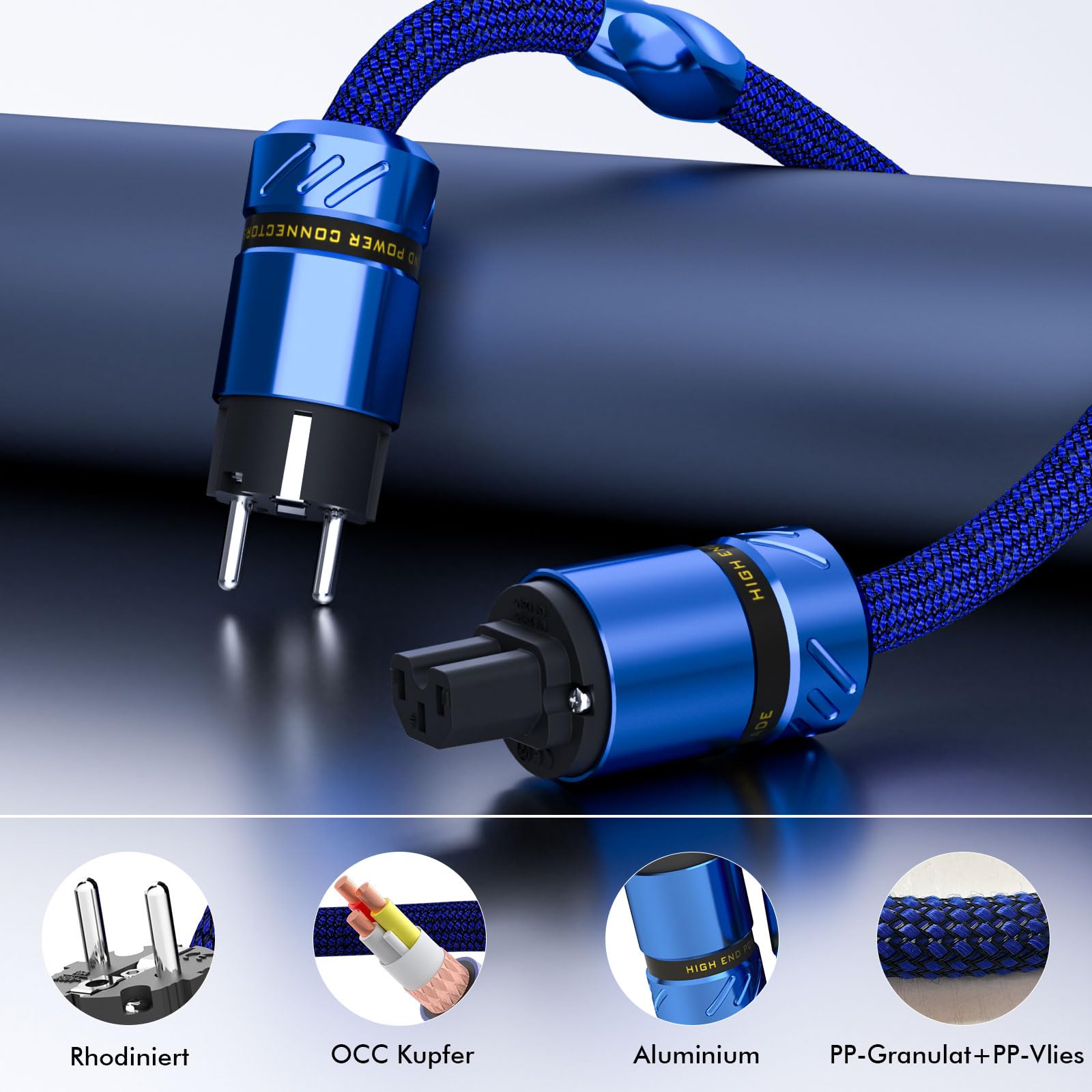 Monosaudio D517 - Cable de alimentación de alta fidelidad, cable de alimentación audiófilo de 2 m con conductor de cobre de cristal único OCC, C15 con enchufe europeo Schuko y IEC para DVD