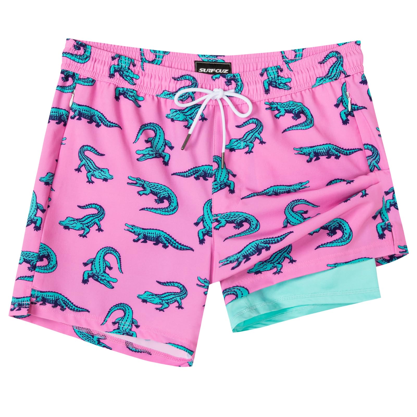 SURF CUZ Mens Swim Trunks with Compression Liner Swimming Trunks 5 Inch Bathing Suit Quick Dry Swim Shorts