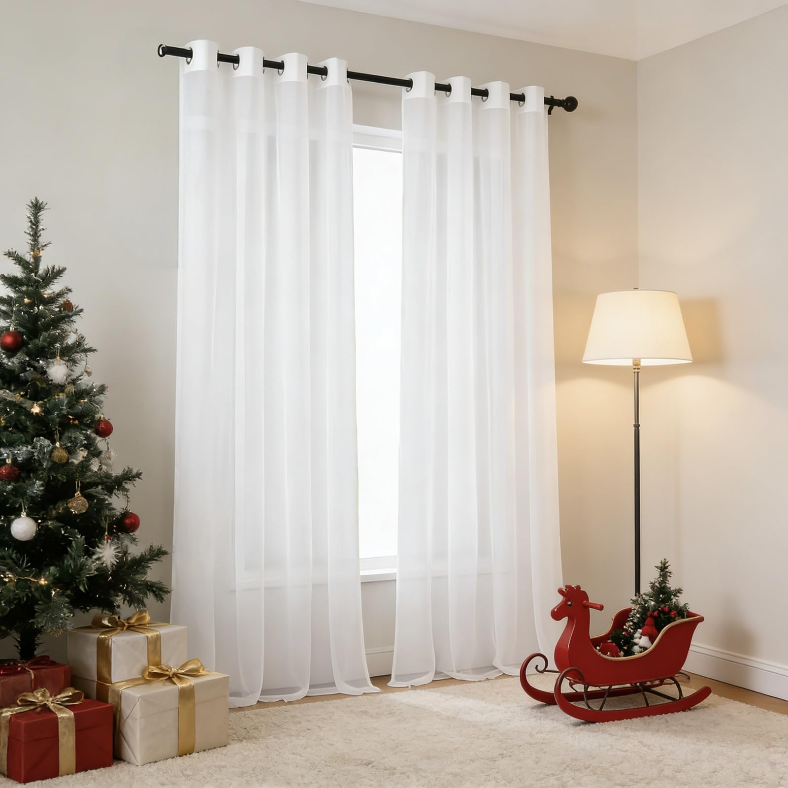 Rideaux Voilage 260 x 155 cm Semi-Transparent, Luxurious Doux, Lisse, Elegant Vintage Rideau Voilages pour Salon et Chambre Terrasse Cuisine Bureau, Blanc