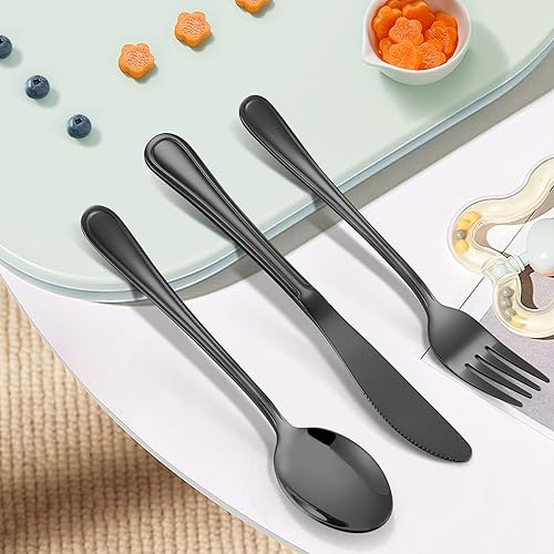 Miniatura 5 de LIANYU Juego de cubiertos negros de 15 piezas para niños pequeños, de acero inoxidable, juego de cubiertos para 5 personas, incluye cuchillo