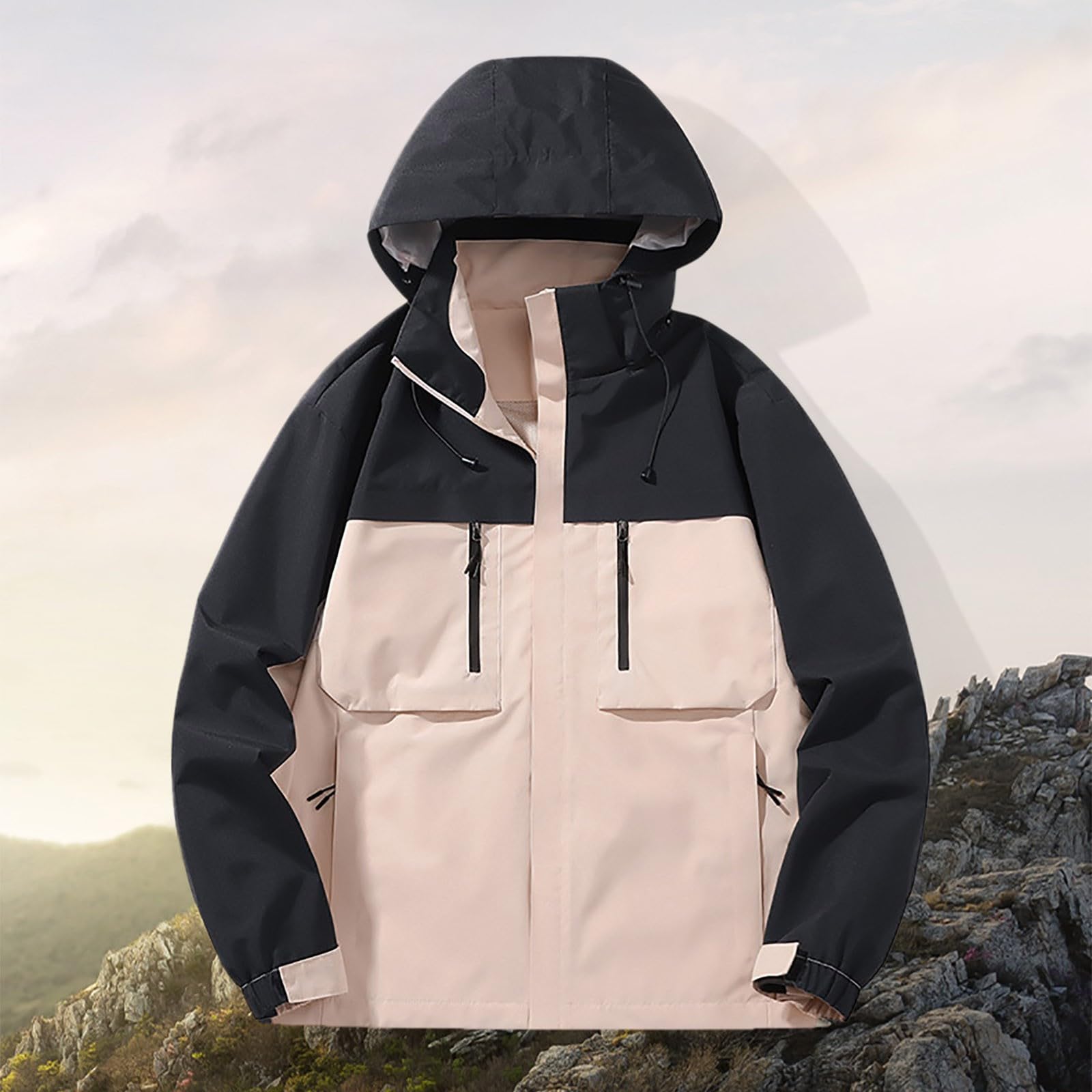 Genérico Chubasquero Hombre Impermeable - Chaqueta casual deportiva para hombre con capucha diseño bloqueado resistente al agua transpirable y holgada