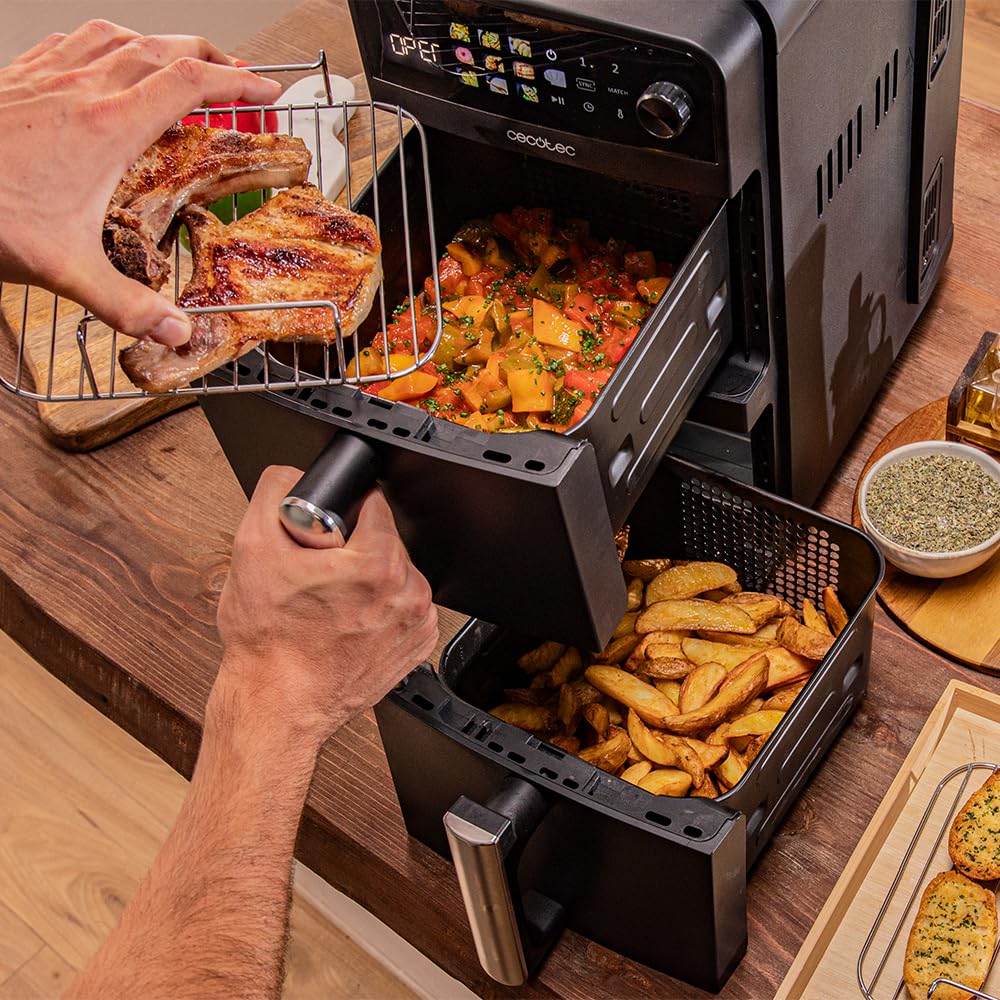 Cecotec Friteuse à Air de 10L avec Cuves Superposées Cecofry DuoLevel 10000. 2400W, Cuves de 5L, Contrôle Tactile, 6 Programmes Préconfigurés pour une Cuisson Rapide et Saine | Cuves superposées de 5 litres, contrôle tactile, 6 programmes préconfigurés, c