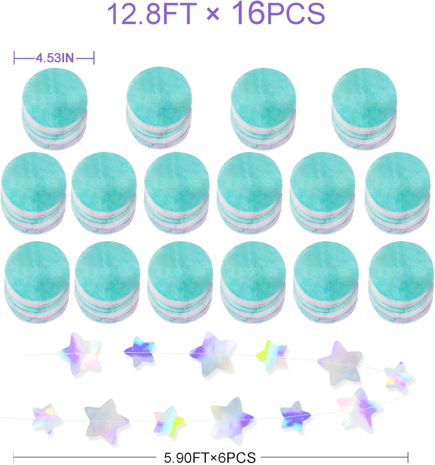 205Ft Pastel Party Decorations Circle Dot Backdrop Streamer Pastel Tissue Paper Polka Dots with Iridescent Star Hanging Garland for Birthday Wedding Bachelorette Engagement Baby Shower Party Supplies - Image 2