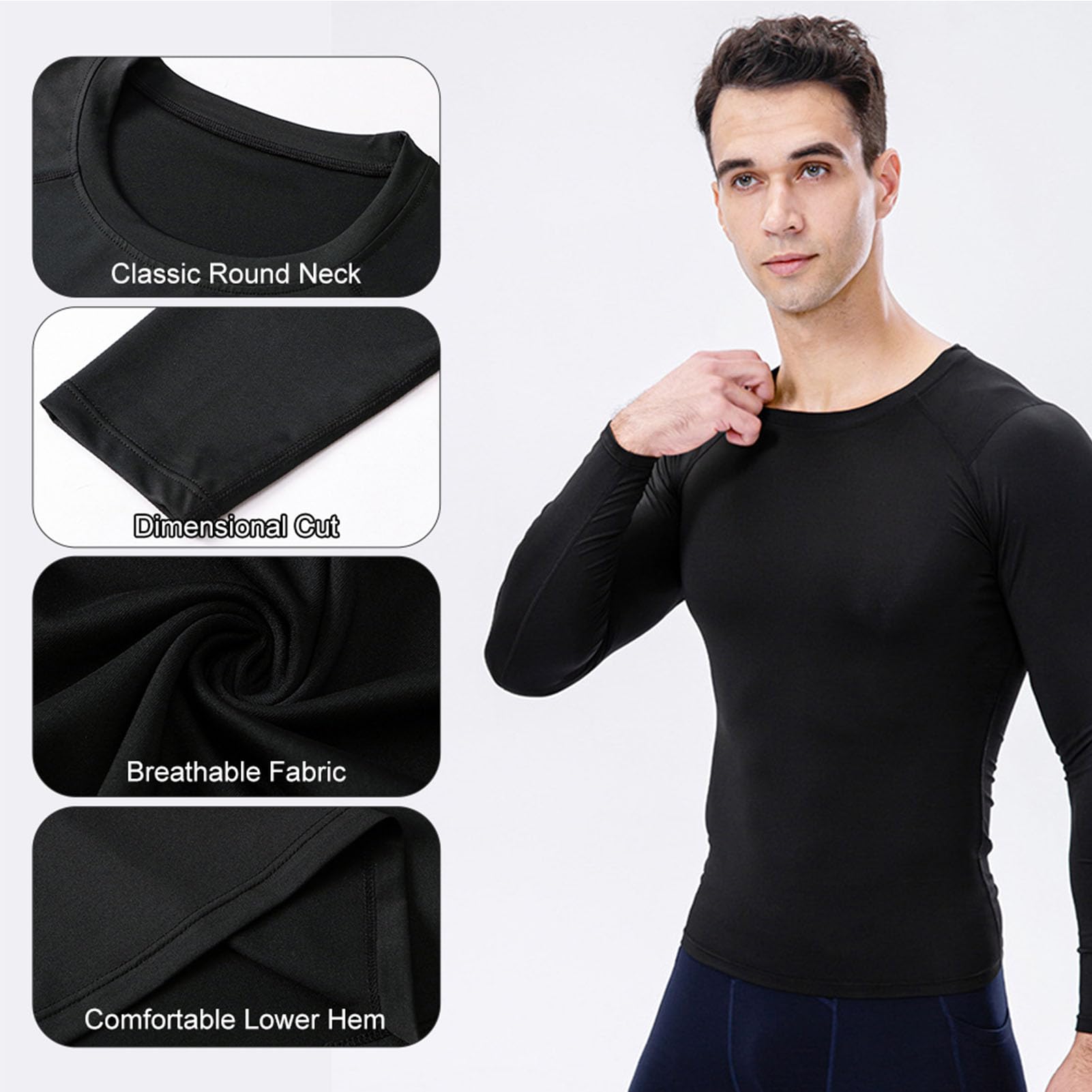 Camisas de Compresión para Hombre, Paquete de 3 Piezas, Entrenamiento de Secado Rápido para Gimnasio, Correr, Yoga con Camisetas de Manga Larga, Ajuste Ajustado (XXL)