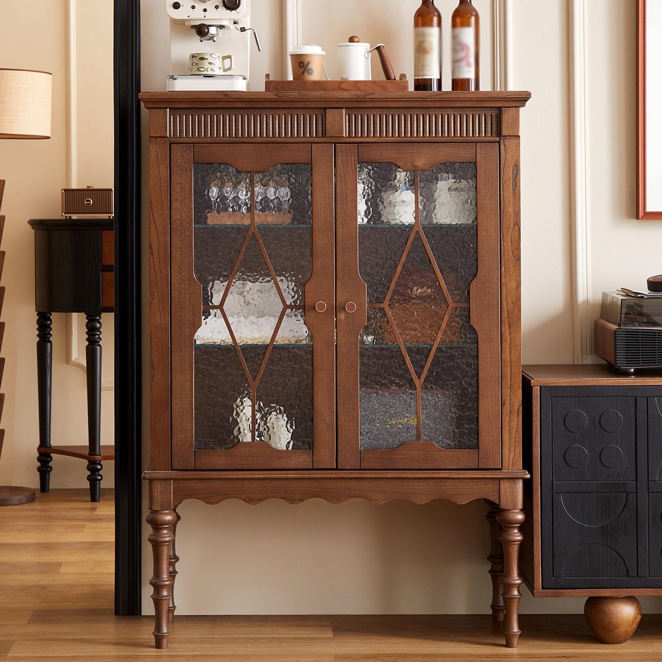 Kaffeebarschrank Massivholz Esszimmer Sideboard Wohnzimmer Lagerschrank Wand Weinvitrine Buffetschrank mit Stauraum