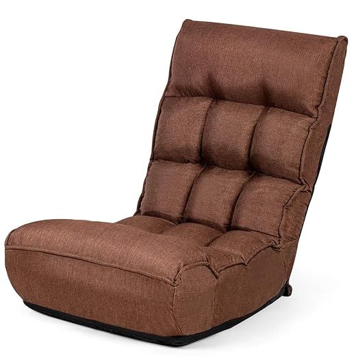 Giantex Folding Floor Gaming Chair Sleeper 4-Position Adjustable, Headrest 5-Angle Adjustable, Side Pocket, Folding Lazy Sofa Cushioned Couch Lounger, Easy for Storage (Gray)