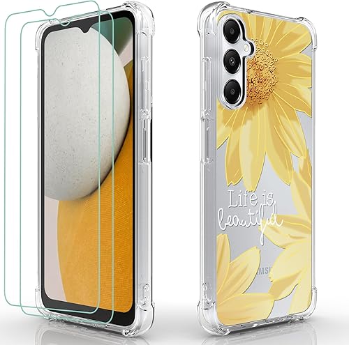 Osophter for Samsung Galaxy A15 Case: Women Girls Flower Floral with Screen Prot