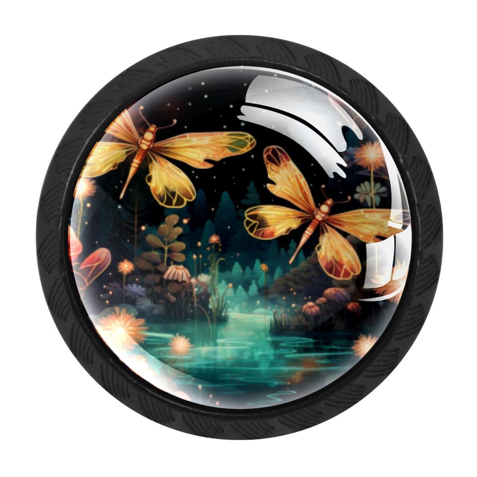 CHENZZZZ 4 Pieces Firefly Drawer Knobs, 35mm Black Cabinet Knobs, Drawer Pulls and Knobs, Dresser Drawer Knobs, Cabinet Hardware Kitchen Cabinet Knobs