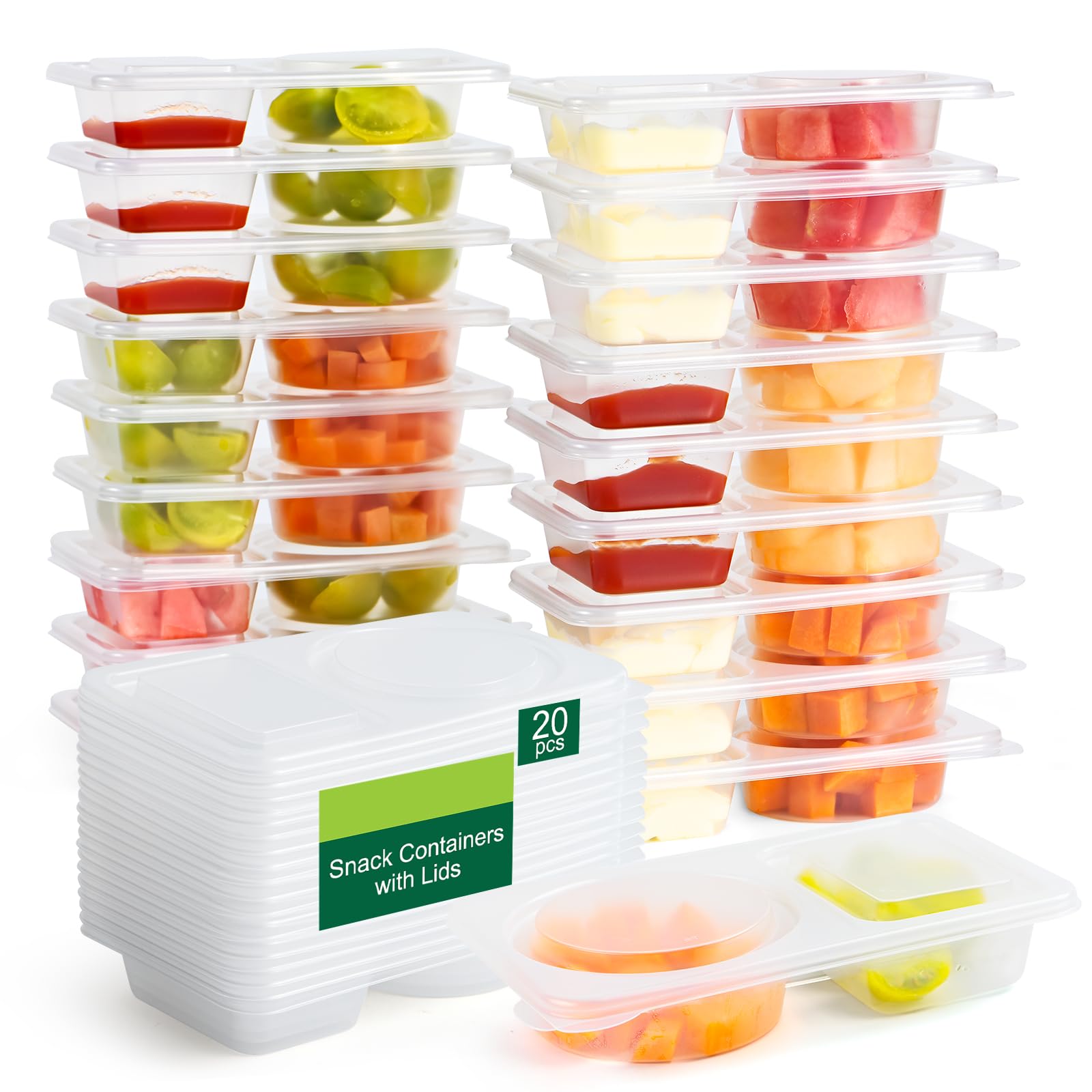 20-Piece Set Reusable Snack Containers with Lids, 2 Compartment Snack Pack Containers for Food Storage & Meal Prep, Travel Snacks, Leakproof, Split-Proof-image-8