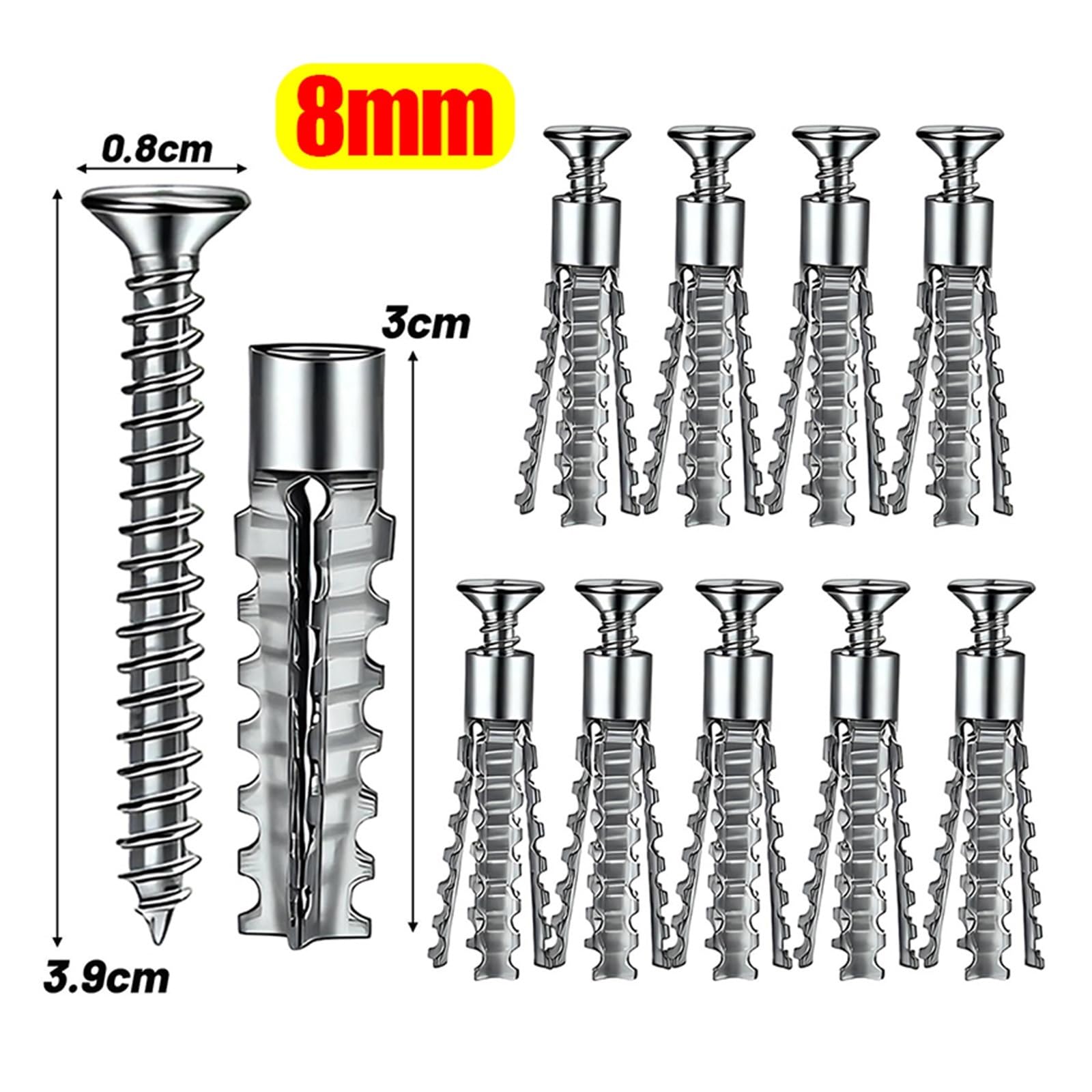 Dübel Selbstschneidende Schraube mit Erweiterung | Rohranker-Set aus Kohlenstoffstahl, robuster Trockenbau-Beton-Bohrstopfen, Bolzenbefestigung(A- 8mm,50 pcs)
