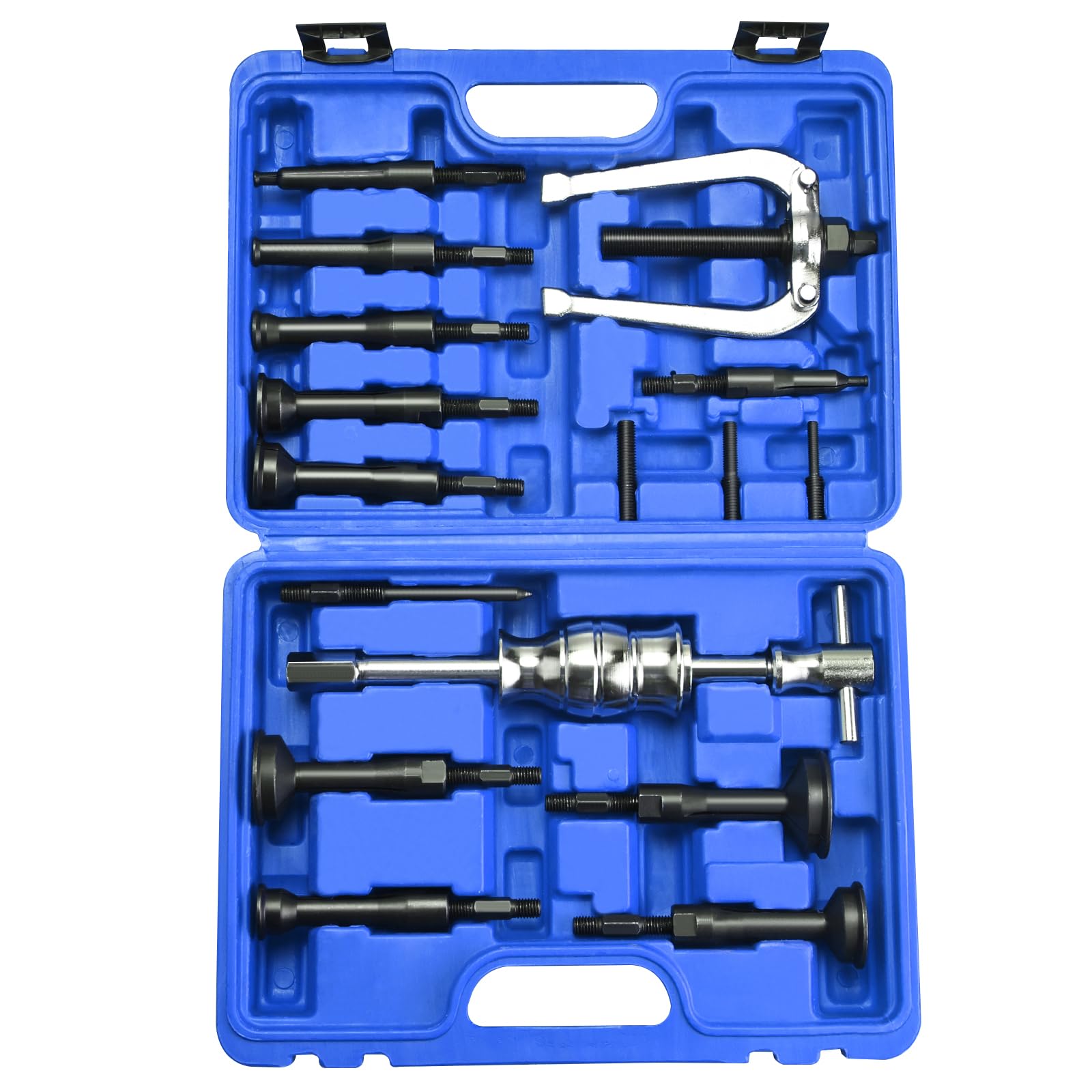 BOOMSTART 16pzs Extractor Rodamientos Internos, 5-58 mm Extractor de Rodamiento Interior, Extractor Cojinetes Ciegos con Martillo para Rodamiento Internos de Caja de Cambios Rueda Moto Coche (Azul)