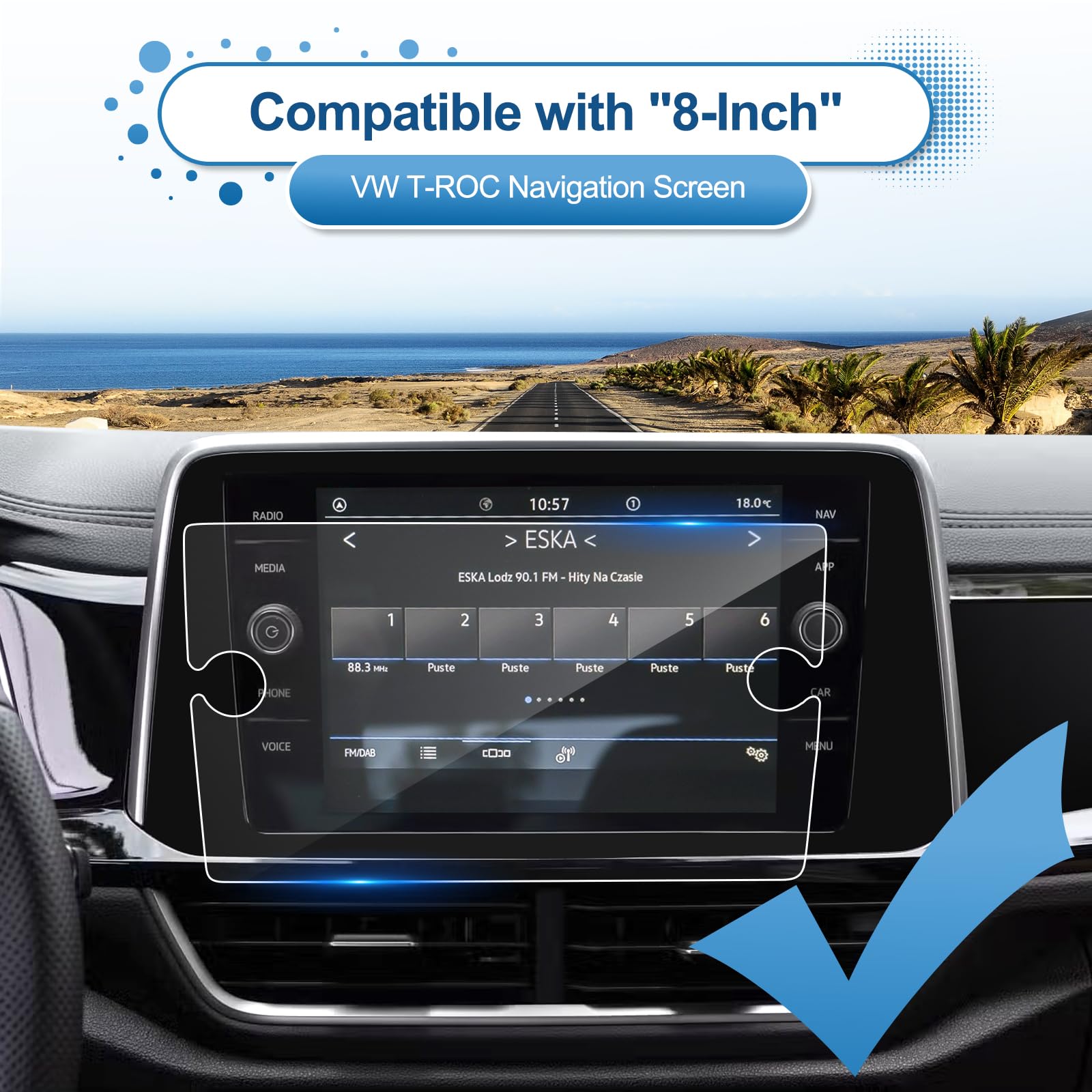 Films de Protection d'écran de Navigation Compatible avec VW T-ROC 2018-2024, T ROC Film Protecteur d'écran en Verre Trempé, 9H Anti-rayures GPS Protection d'écran (8 Pouces)