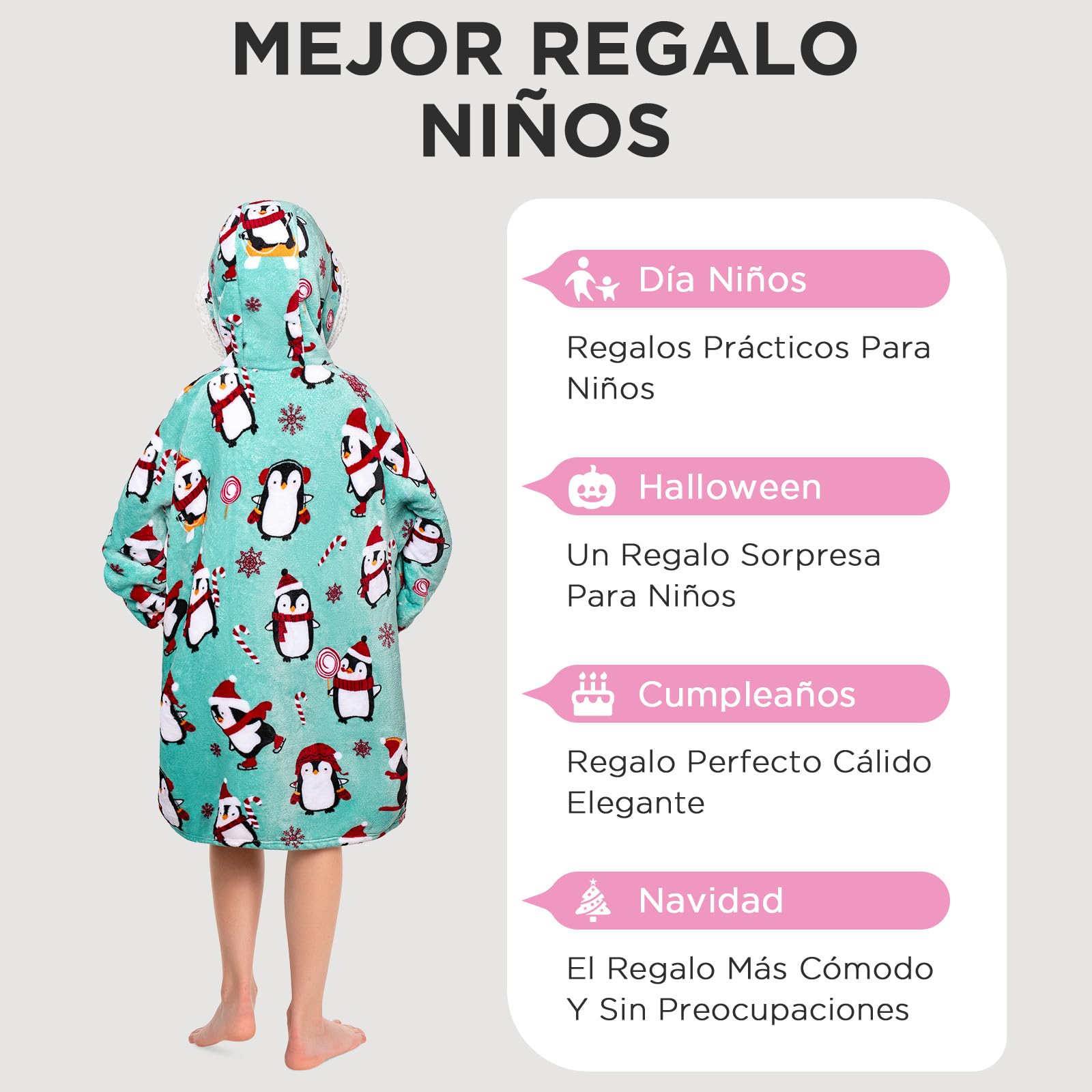 OLAOLA Sudadera con Capucha Extragrande para Niño, Manta de Forro Polar Sherpa con Mangas y Bolsillos, Suave Cálida y Acogedora Sudadera Manta para Niños Niñas