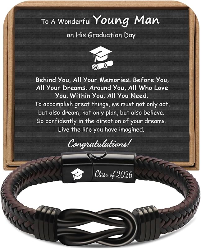 Class of 2026 Leather Stainless Steel Knot Bracelet for Men