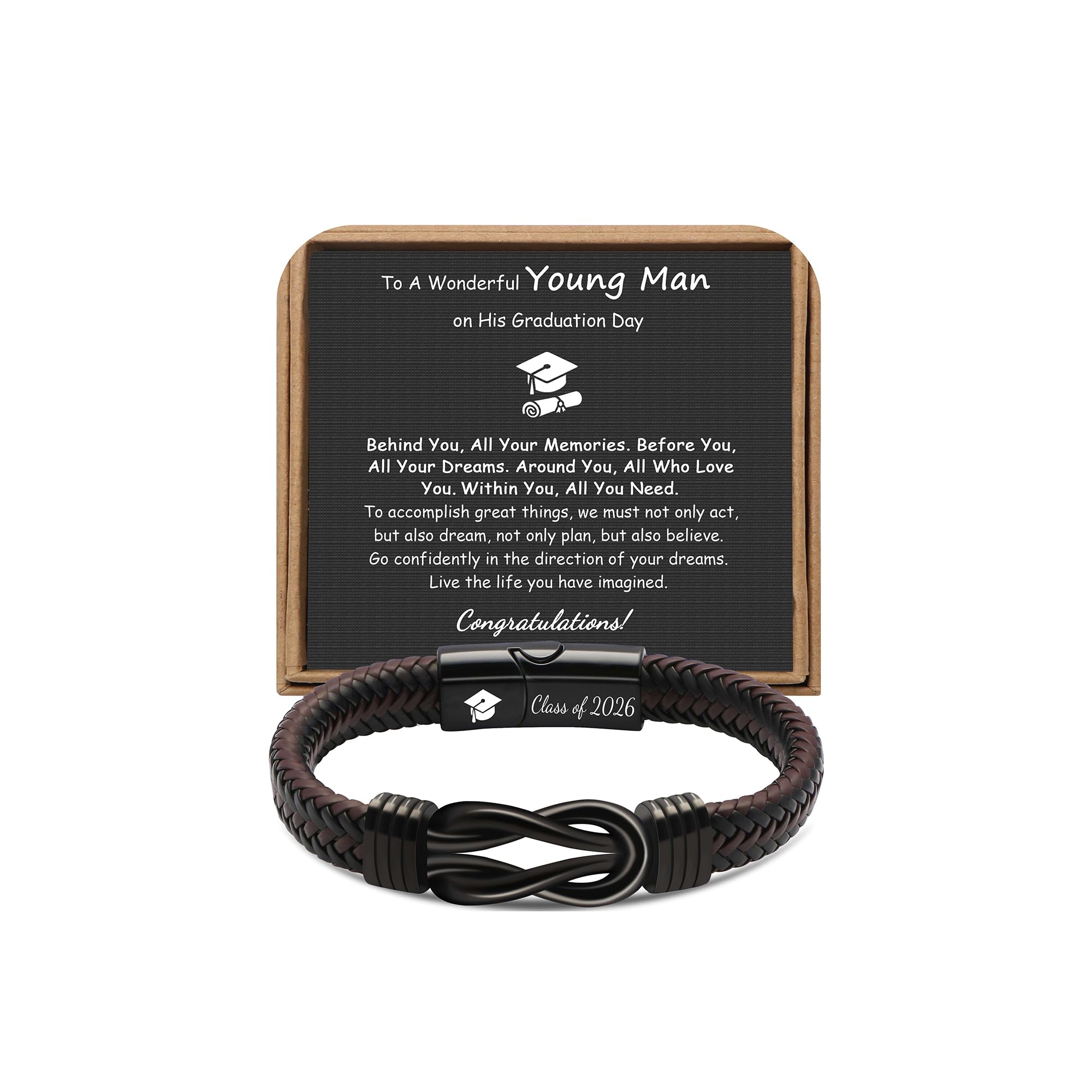 JoycuFF 𝗚𝗿𝗮𝗱𝘂𝗮𝘁𝗶𝗼𝗻 𝗚𝗶𝗳𝘁𝘀 𝗳𝗼𝗿 𝗛𝗶𝗺 𝟮𝟬𝟮𝟲, High School College Graduation Gifts Class of 2026 Leather Stainless Steel Knot
