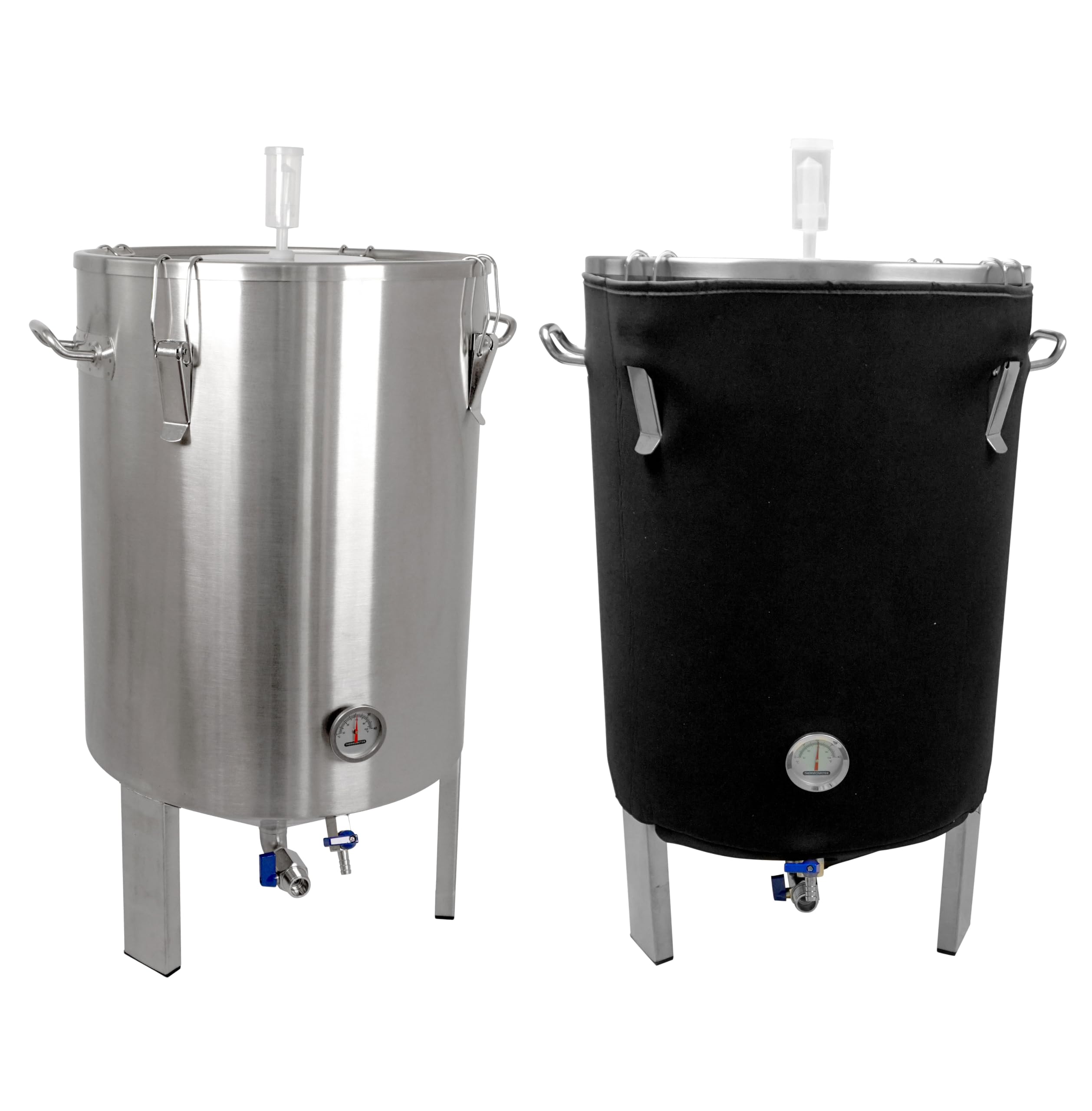 Edelstahl Gärbehälter Gärtank Fermenter 60 Liter mit Isolier-Mantel | konischer Boden-Restauslauf, Gärröhrchen, Innen-Thermometer, Hefe-Vergärung bei Wein, Bier, Most Saft-Fermentation